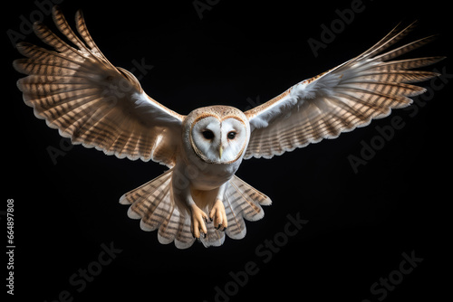Flying owl on a black background © Veniamin Kraskov