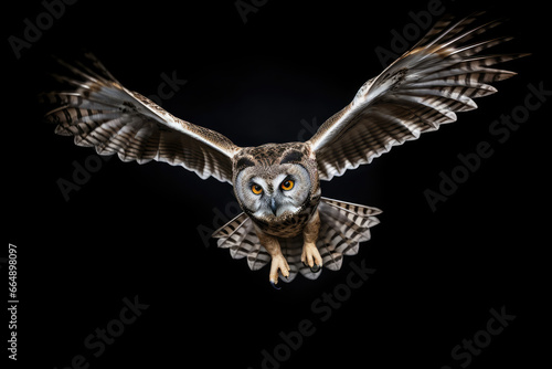 Flying owl on a black background