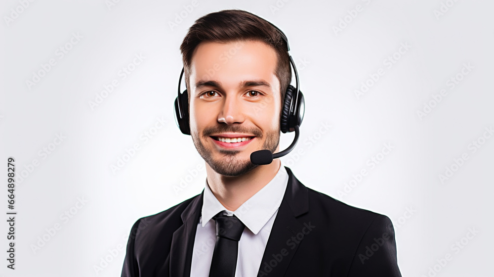 Male customer service representative in headset consulting clients online. Call center agent. Generative AI Male customer service representative in headset consulting clients online. Call center agent. Generative AI