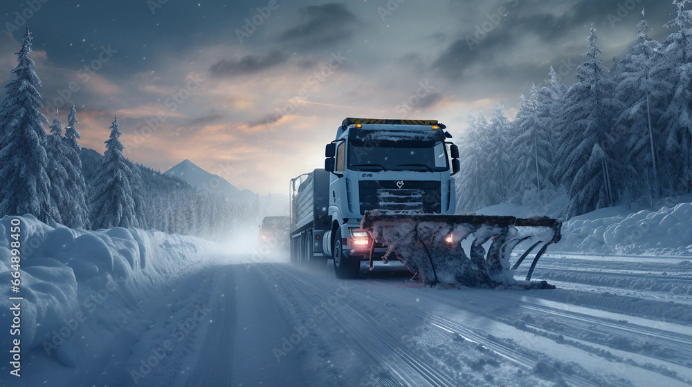 now clearing situation whowing a truck with a snowplow now clearing situation whowing a truck with a snowplow