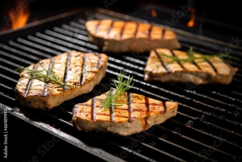 grilled tofu steaks with char marks on a black griddle