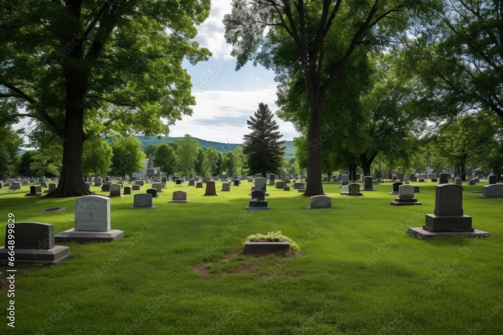 Fototapeta premium wide shot of graveyard with tombstones