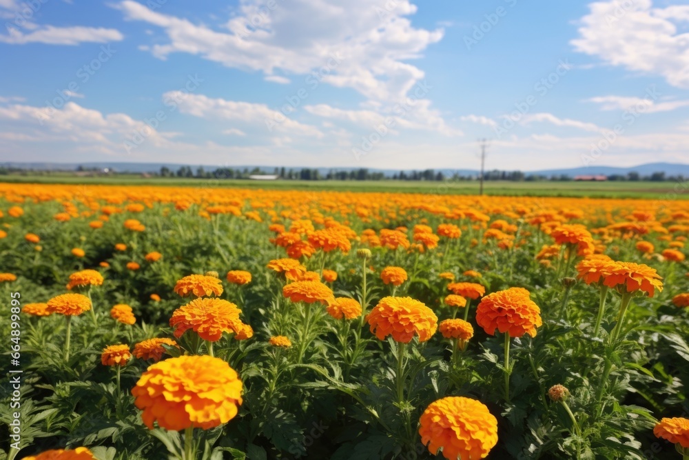 a field full of annual marigolds at full bloom