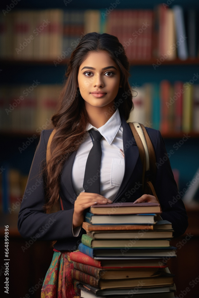 Indian female college student with books Indian female college student with books