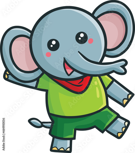 Cute and funny elephant cartoon character in happy expression