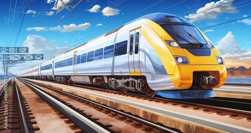 illustration of a fast train in a semi-realistic style. Generative Ai photo