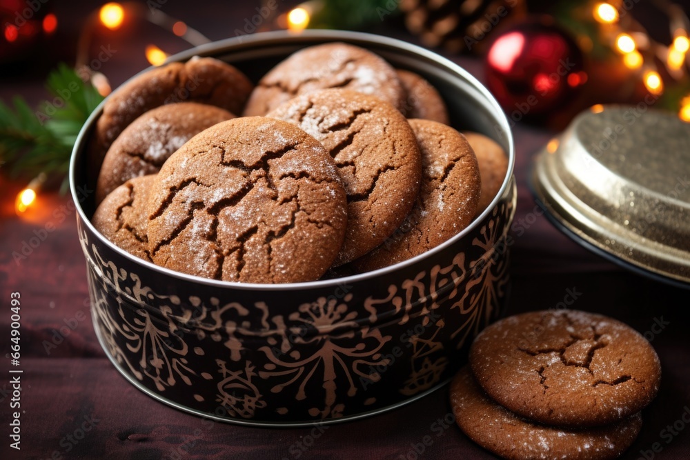 Fototapeta premium a tin of freshly baked gingerbread cookies