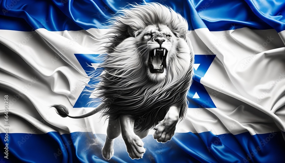 Generative AI image of a lion with a flag of israel Stock Illustration