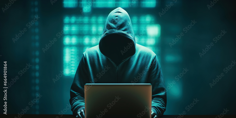 Anonymous Digital Operative Behind a Laptop. Hacker in a dark room. Generative AI Anonymous Digital Operative Behind a Laptop. Hacker in a dark room. Generative AI