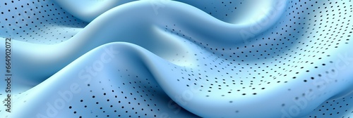 Breathable fabric dry light blue soft mesh holes floating light blue background.