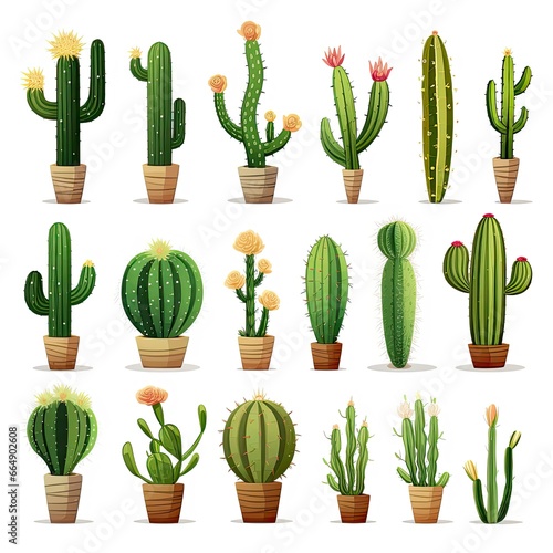 The Cactus set on white background. Clipart illustrations.