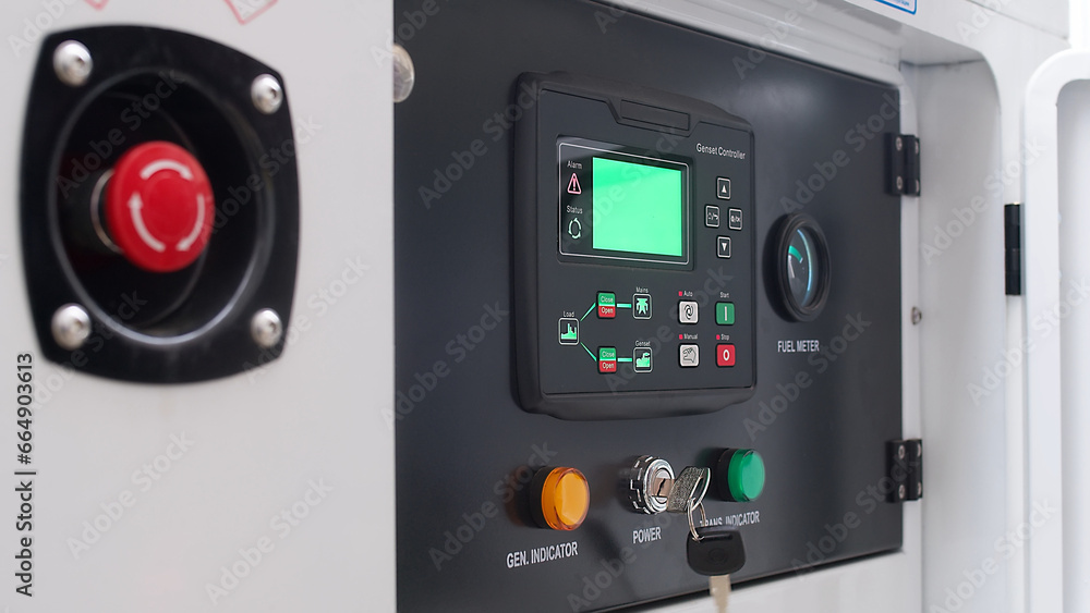 Electrical panel of an industrial generator. Distribution board of the