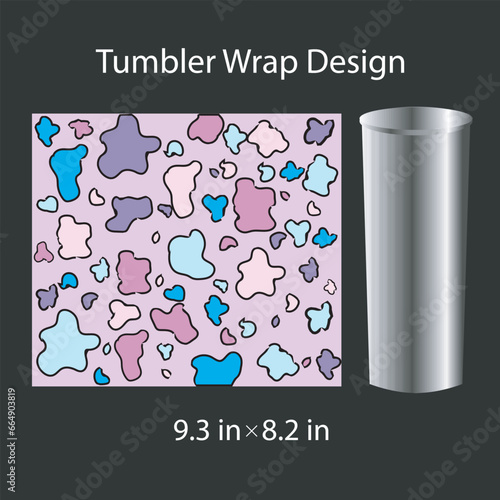 Pastel Cow Pattern Tumbler Wrap Design, Abstract Seamless Animal Skin, Tumbler Wrap Graphic, Pastel Shade Cow Patterned Tumbler, Isolated, Clipart, decoration, 