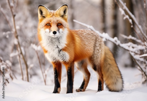  Red fox standing on snow. © Md