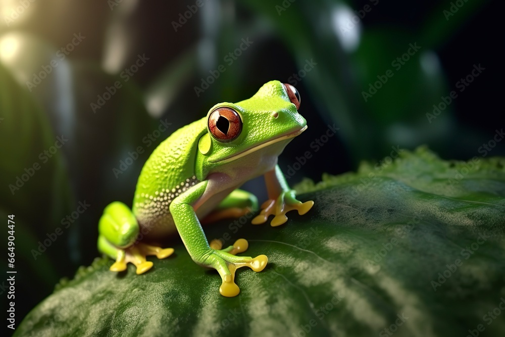 Obraz premium Tree Frog sitting on plant.