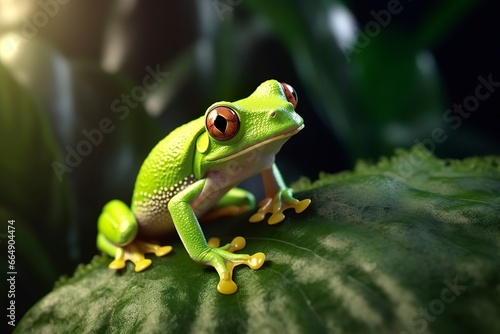 Tree Frog sitting on plant. © Md