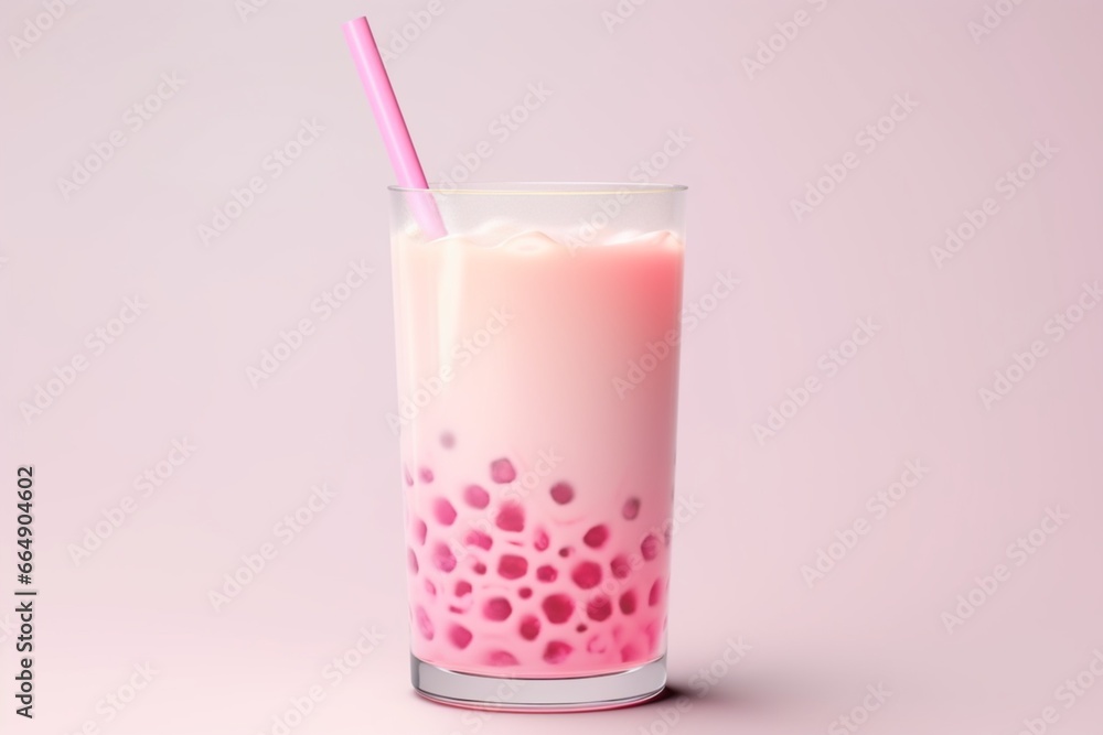 Pastel pink bubble tea on minimalistic background Pastel pink bubble tea on minimalistic background