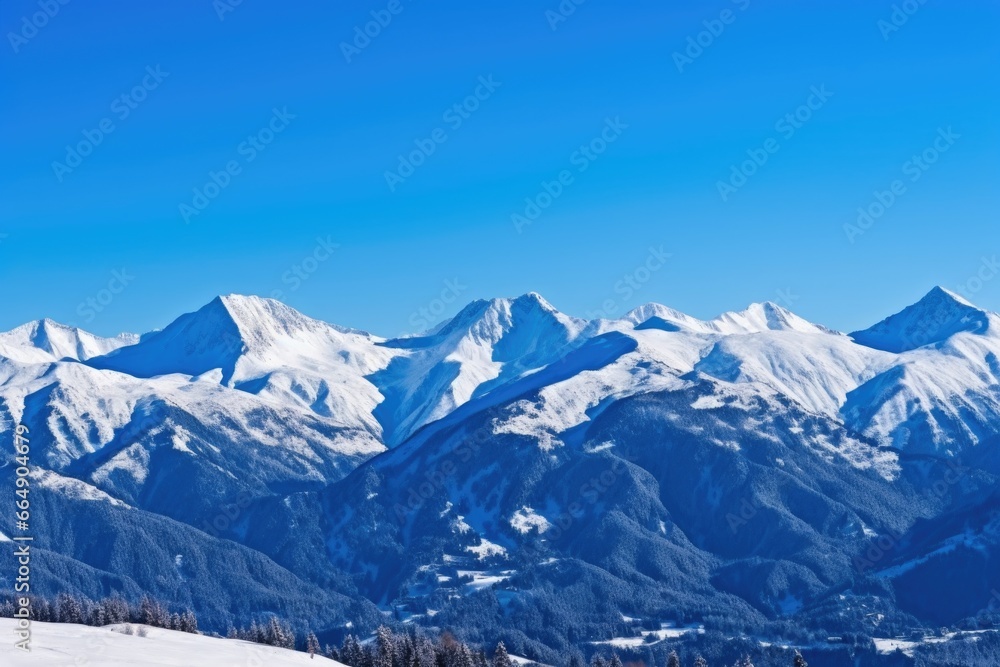 the swiss alps covered in snow under a clear, blue sky