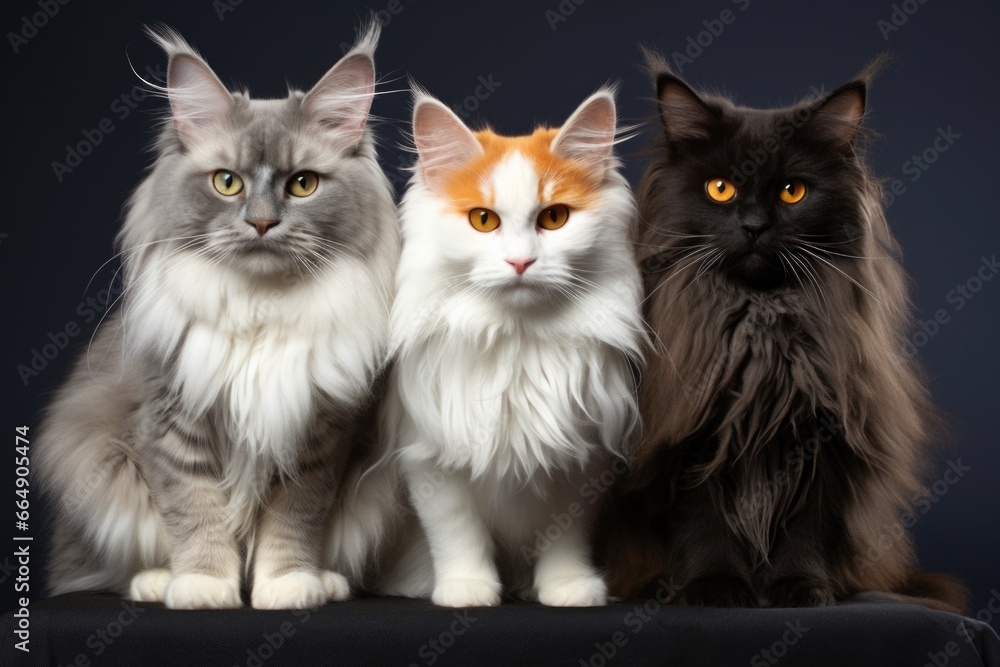 three different cat breeds in one frame