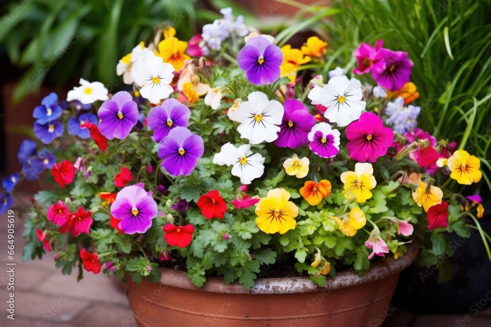 mix of different flowers blooming harmoniously in a pot mix of different flowers blooming harmoniously in a pot