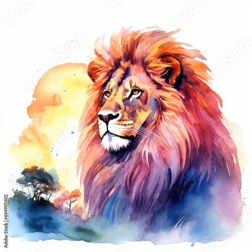 Watercolor Lion on a white background. For T-shirt Design. © Md