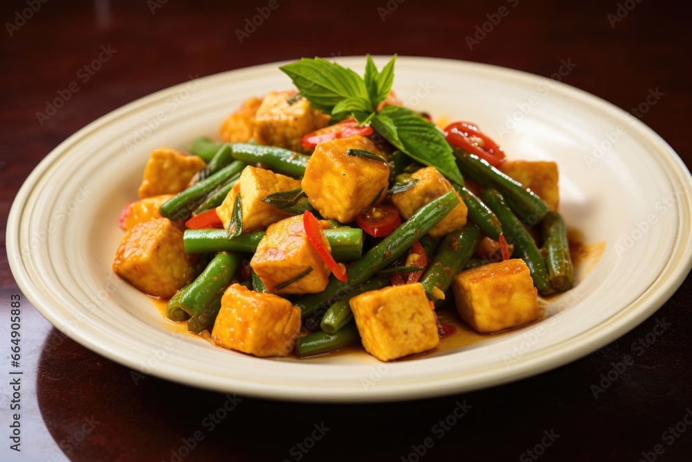 stir-fried tofu with green beans and basil stir-fried tofu with green beans and basil