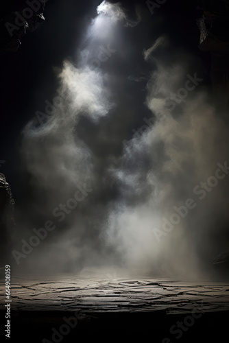 Empty stage or scene with spotlights effect and gold, grey smoke as wallpaper background illustration, abstract light background © iv work