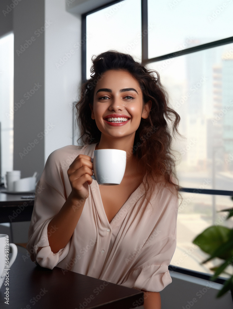 Young Indian woman holding a cup of tea Young Indian woman holding a cup of tea