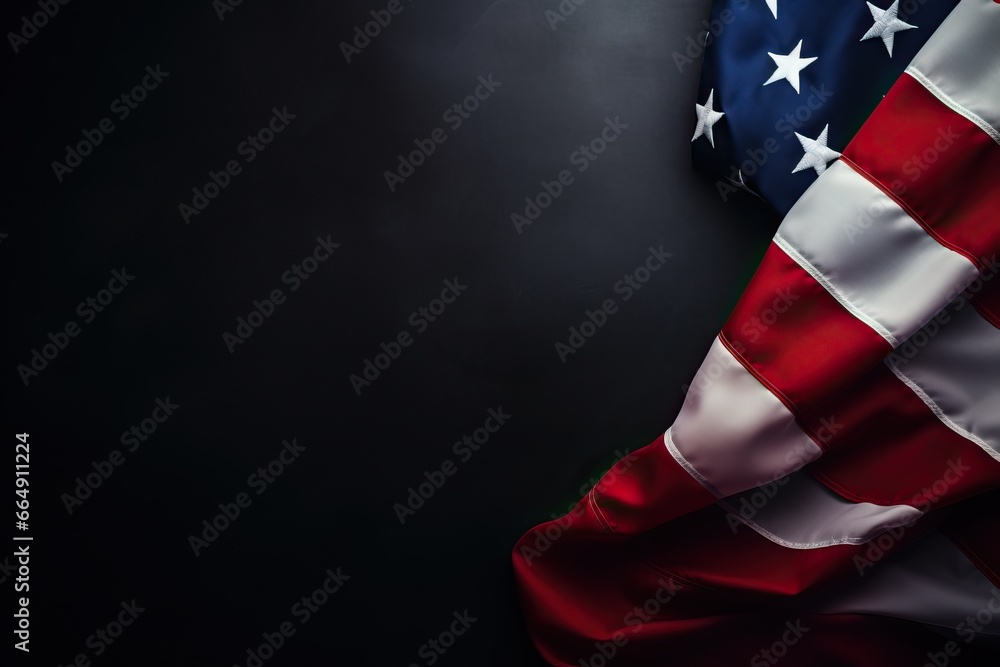 United States flag on dark background with text space. Concept of celebrating Labor Day