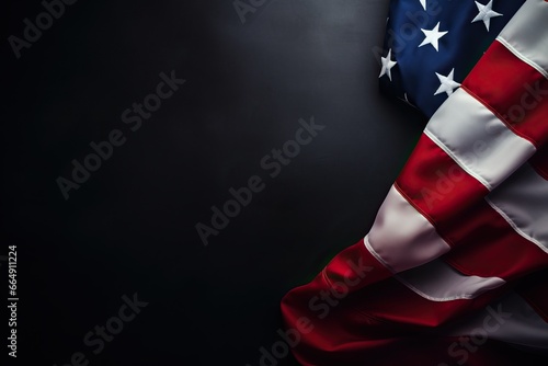 United States flag on dark background with text space. Concept of celebrating Labor Day photo
