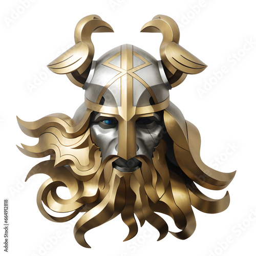Odin warrior viking head ancient sculpture from steel and gold