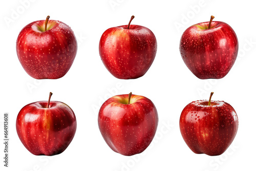 collection of cut-out fresh red apples isolated on a transparent background