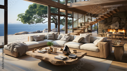 Coastal home interior design of modern living room in seaside house © master graphics 