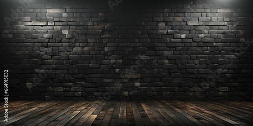 Black Brick Wall Texture Background. Room with Dark Brick Wall