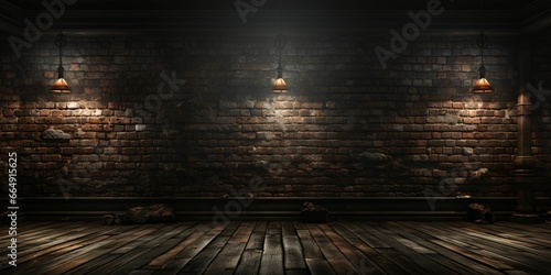 Black Brick Wall Texture Background. Room with Dark Brick Wall