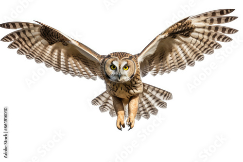 Flying owl on white background