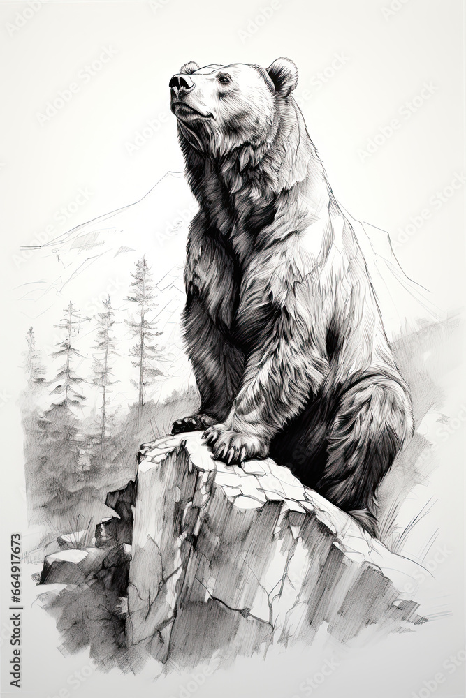Obraz premium sketch of a bear in a line art hand drawn style