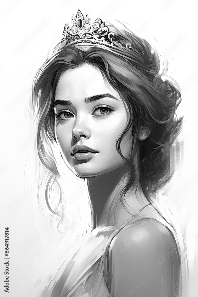 Fototapeta premium sketch of a beauty princess in a line art hand drawn style