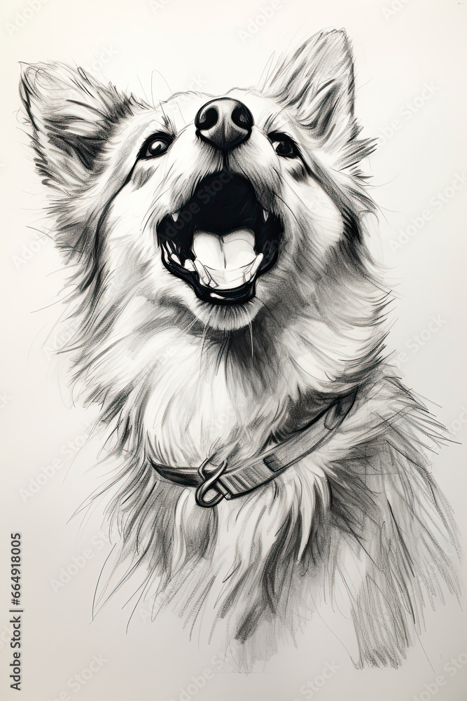 Naklejka premium sketch of a cheerful dog in a line art hand drawn style