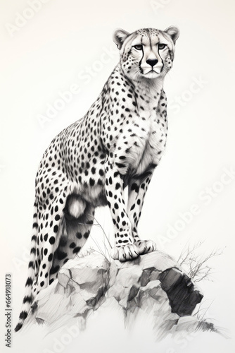 sketch of a Cheetah in a line art hand drawn style
