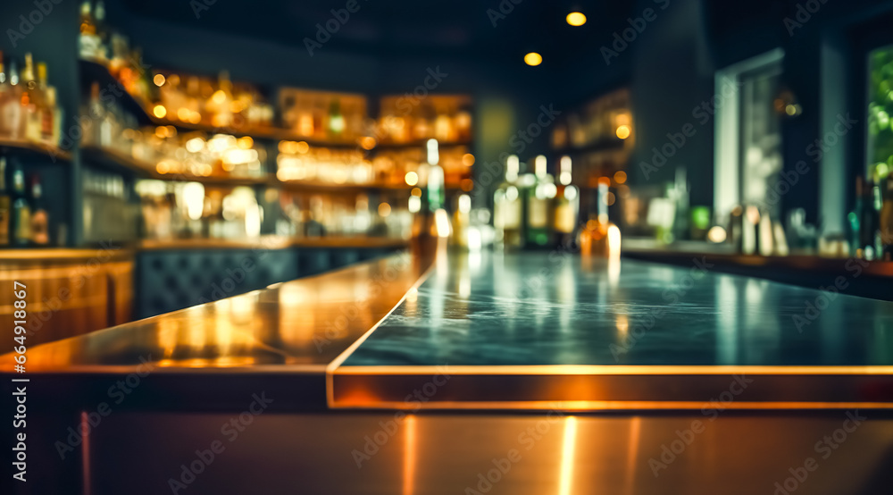 Blur shot of classic luxury counter bar drink.cocktail bartender with  light gold bokeh background.beverage concepts