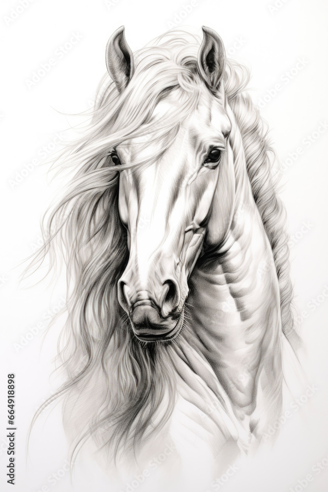 Fototapeta premium sketch of a horse in a line art hand drawn style