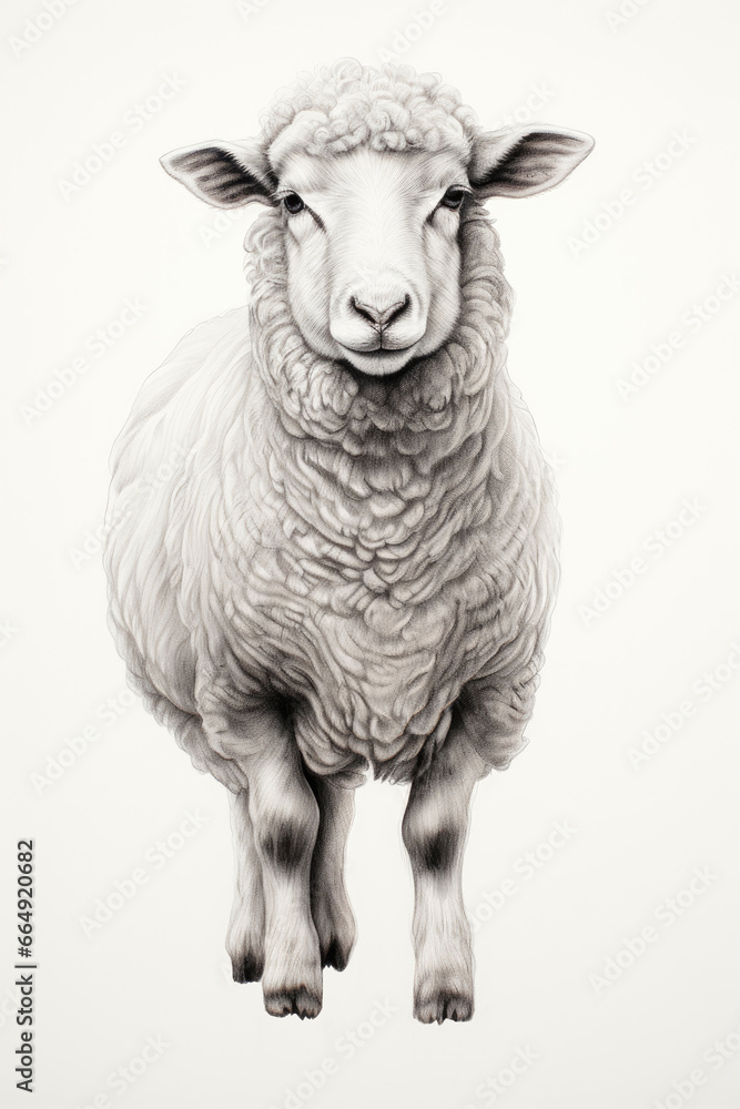 Fototapeta premium sketch of a sheep or lamb in a line art hand drawn style (1)