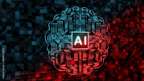 good and bad ai, side-effects of artificial intelligence concept illustration with blue and red colour.