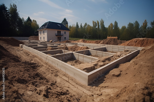 Laying the foundation. Construction works. The foundation for the house. photo