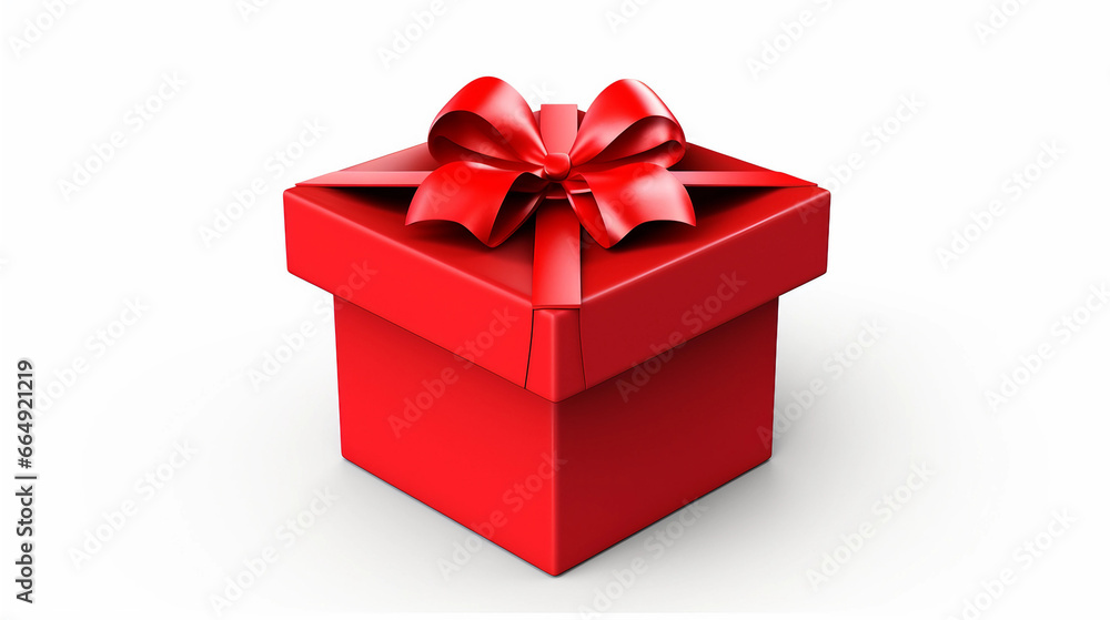 Open red gift box or red present box with red ribbons and bow isolated on white background with shadow 3D rendering Open red gift box or red present box with red ribbons and bow isolated on white background with shadow 3D rendering