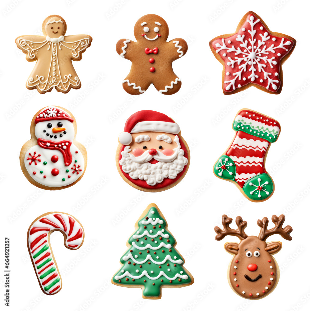 Christmas gingerbread festive cookie collection isolated on a plain white background Christmas gingerbread festive cookie collection isolated on a plain white background