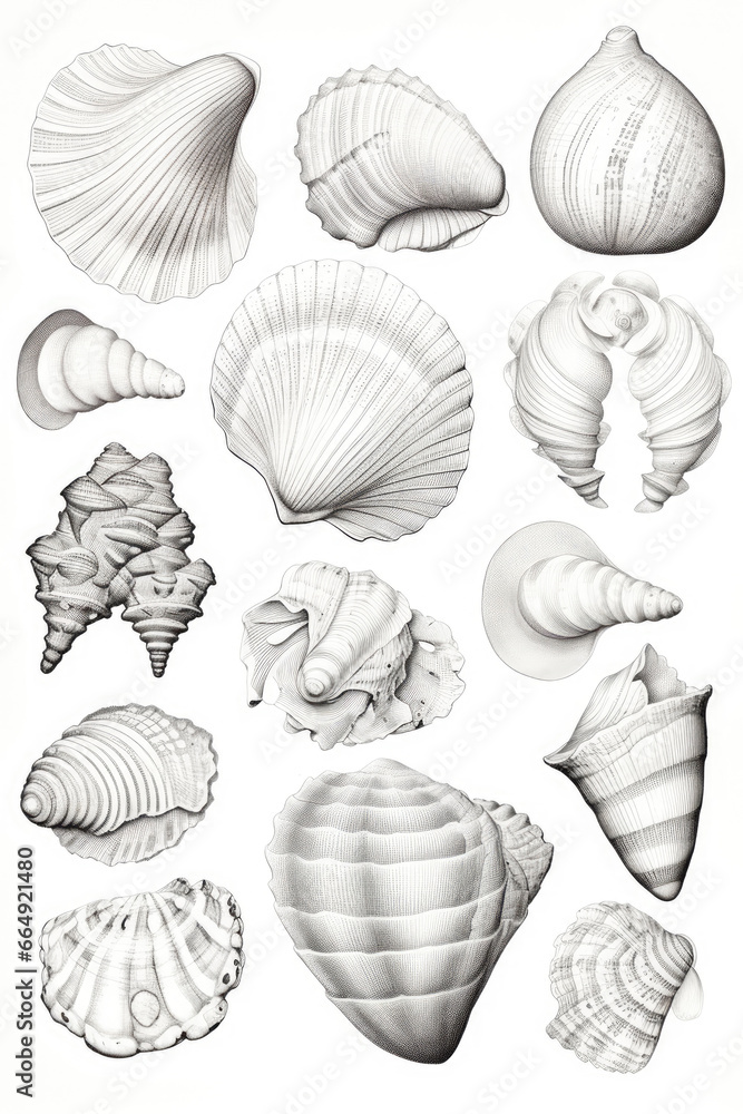 sketch of seashells collection in a line art hand drawn style sketch of seashells collection in a line art hand drawn style