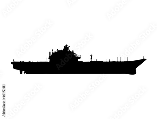 Aircraft carrier silhouette vector art white background