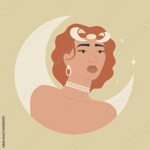 Cancer zodiac sign red haired woman cartoon vector illustration